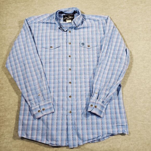 Wrangler Shirt Mens Large Blue Plaid Cowboy George Strait Collared Button Down - Picture 1 of 9